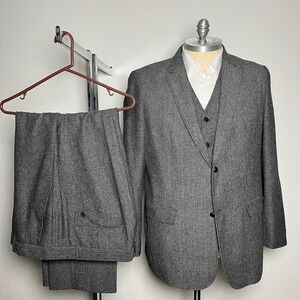 Paulo Solari 3-Piece Suit Mens 50R 41x30 Grey Herringbone Elbow Patch Modern Fit